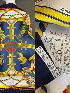 Beautiful Hermes Grande Tenue d’Origny Silk Scarf 90 35 Very Good Condition